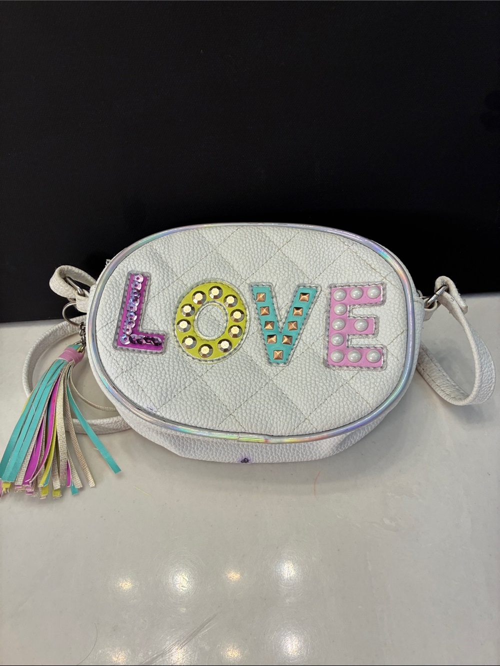 White Love Crossbody Bag with Pastel Accents